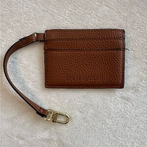 Steve Madden brown card case. Clips to purse for safety. EUC
